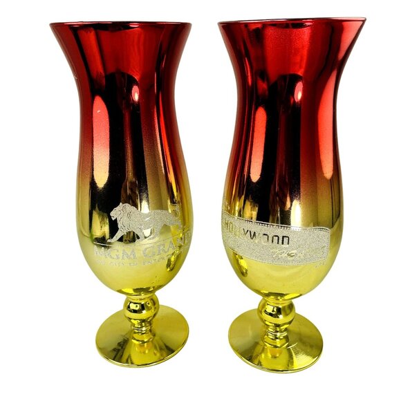 Set 2 MGM Grand Hollywood Theater Mirrored u Pink Goblet Glass Red Gold Collecti - Picture 1 of 5